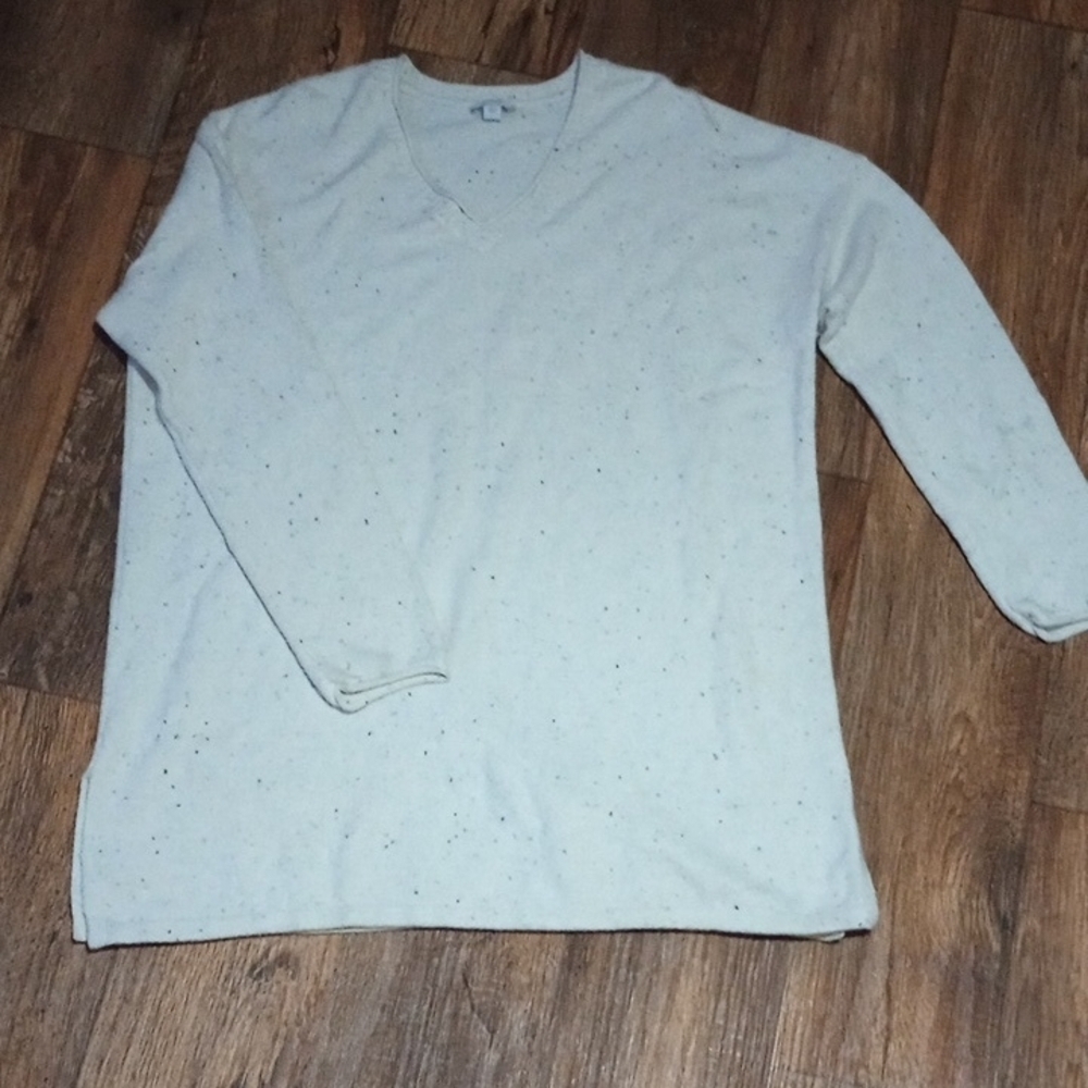Women's V-Neck Purejill Sweater Cotton Blend Casual Size Large  - Cream